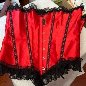 Red Satin Black Lace Corset​